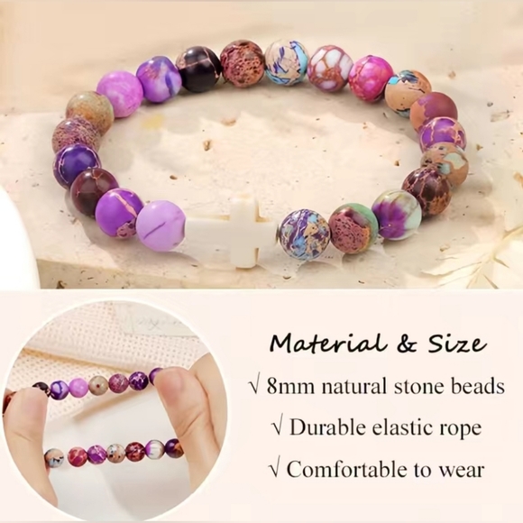 Cross Bracelet Confirmation Gifts, Christian Gifts. Natural stone… - Picture 3 of 10